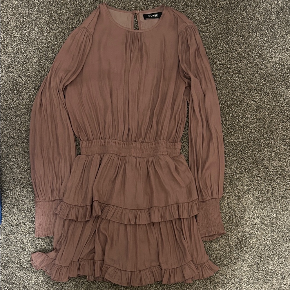 Ruffled Long Sleeve Dress in Mauve